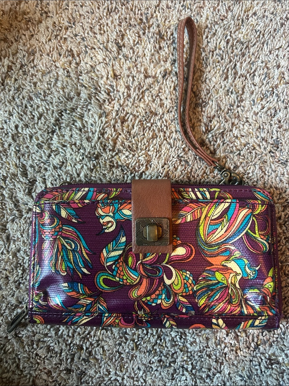Sakroots Purple Multicolor Floral Wristlet Clutch